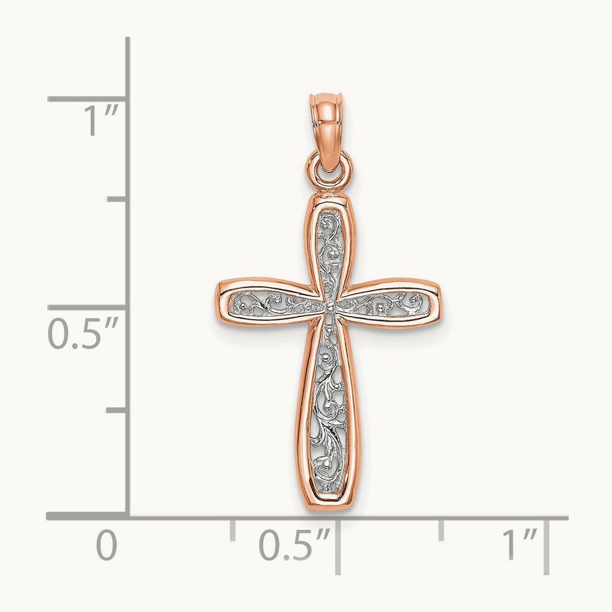 Cross with Filigree Center Charm — 14K Rose Gold