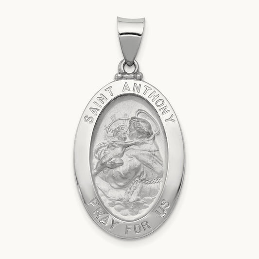 Polished/Satin St. Anthony Medal Hollow Pendant, 14K White Gold