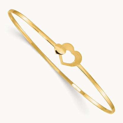 Brushed and Polished Hearts Flexible Bangle, 14K