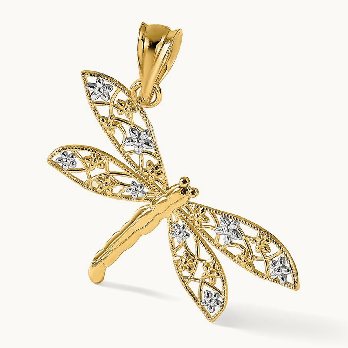 Filigree Dragonfly Pendant — 14K Two-Tone Gold