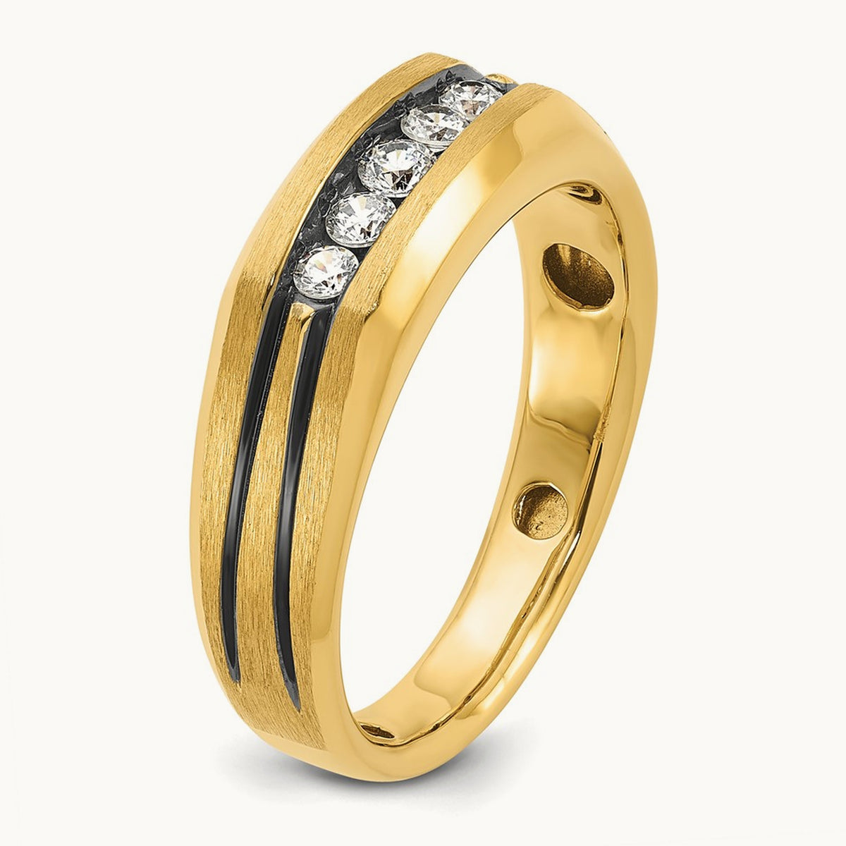 w/ Blk RH IBGoodman Men's Satin & Grooved Diamond 5-Stone Ring, 14K