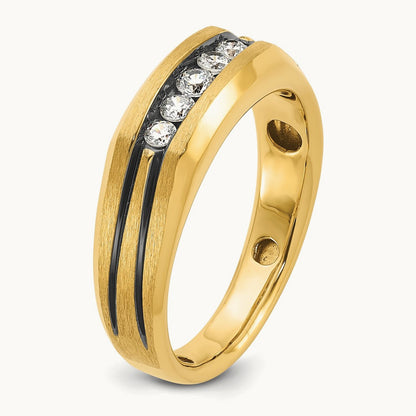 w/ Blk RH IBGoodman Men's Satin & Grooved Diamond 5-Stone Ring, 14K
