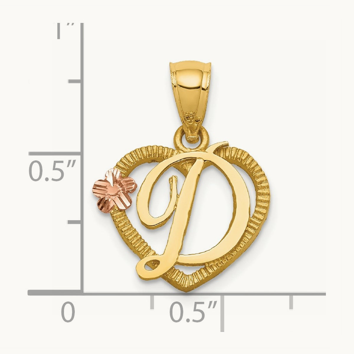 Heart Initial Pendant — 14K Two-Tone Gold, D