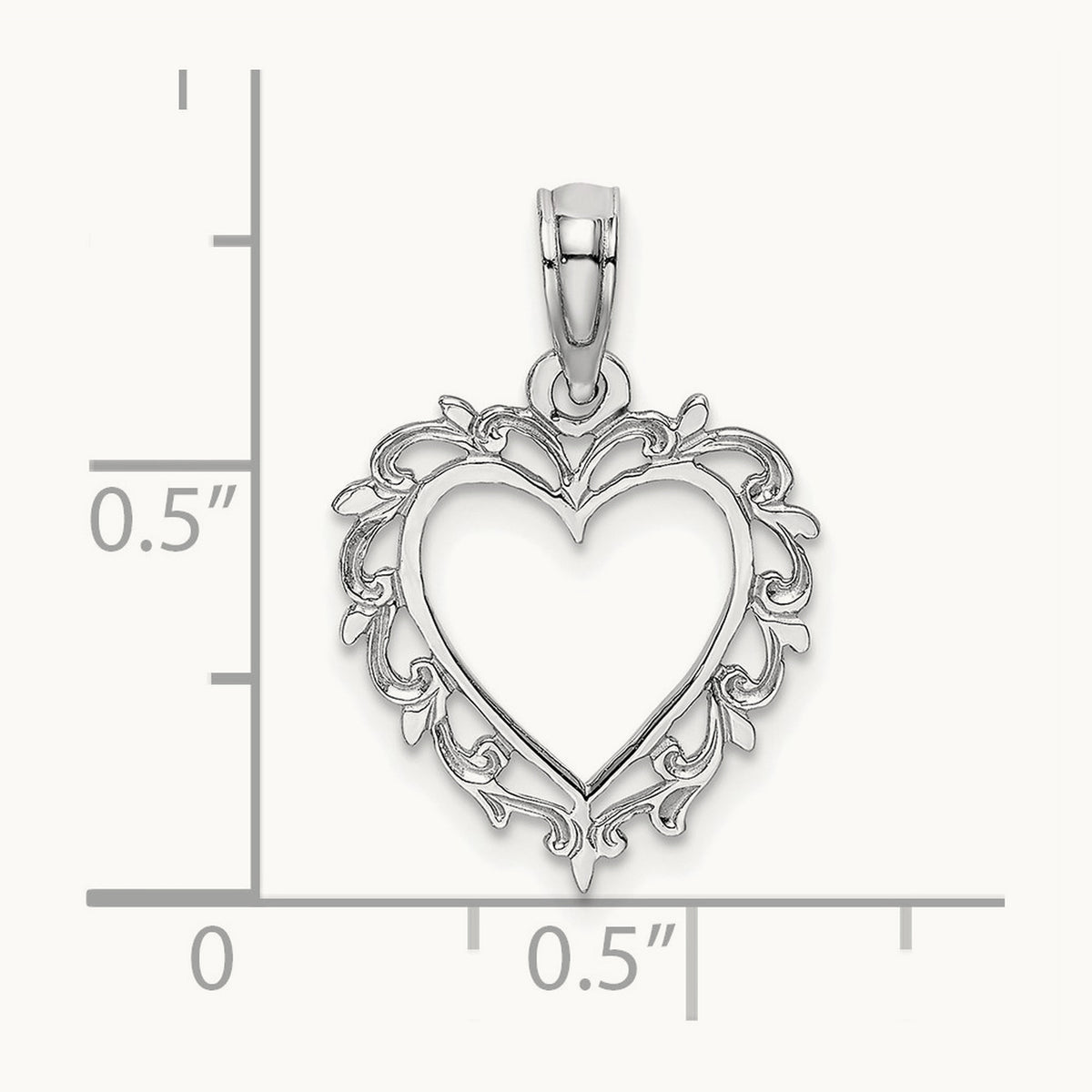Heart with Lace Trim Charm — 14K White Gold, 18.3mm