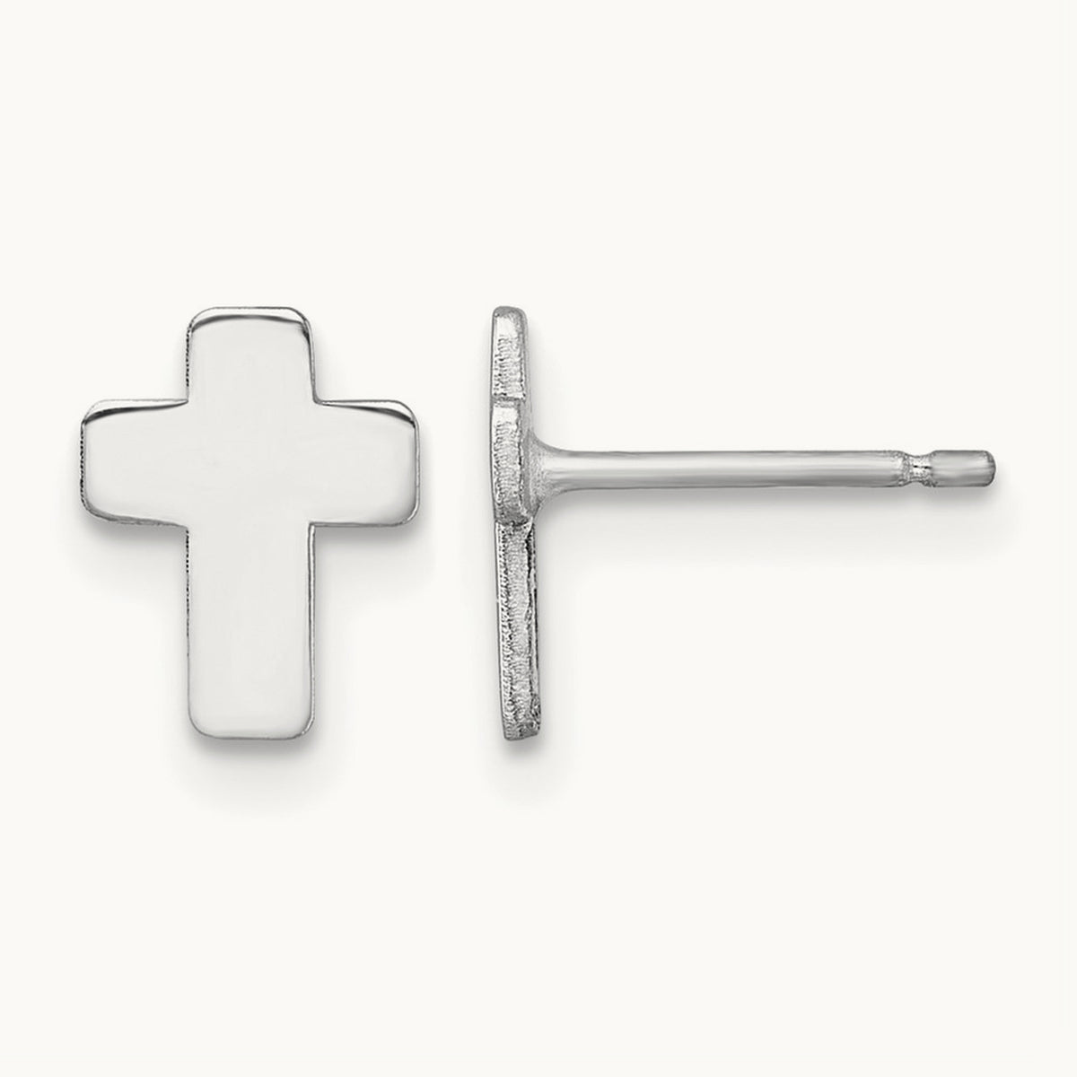 Polished Cross Post Earrings — 14K White Gold