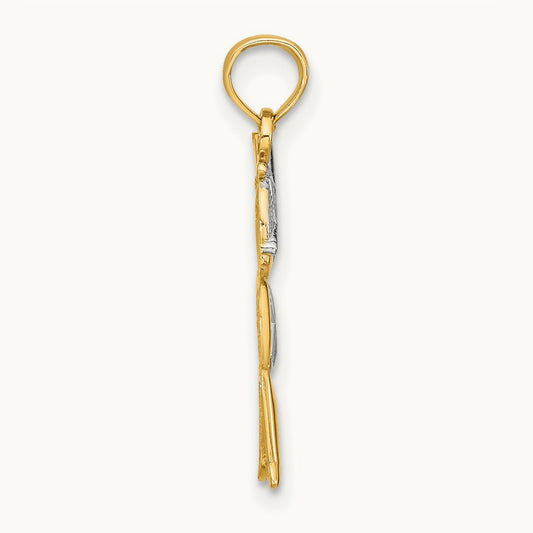 Textured w/Rhodium Boy Charm, 14K