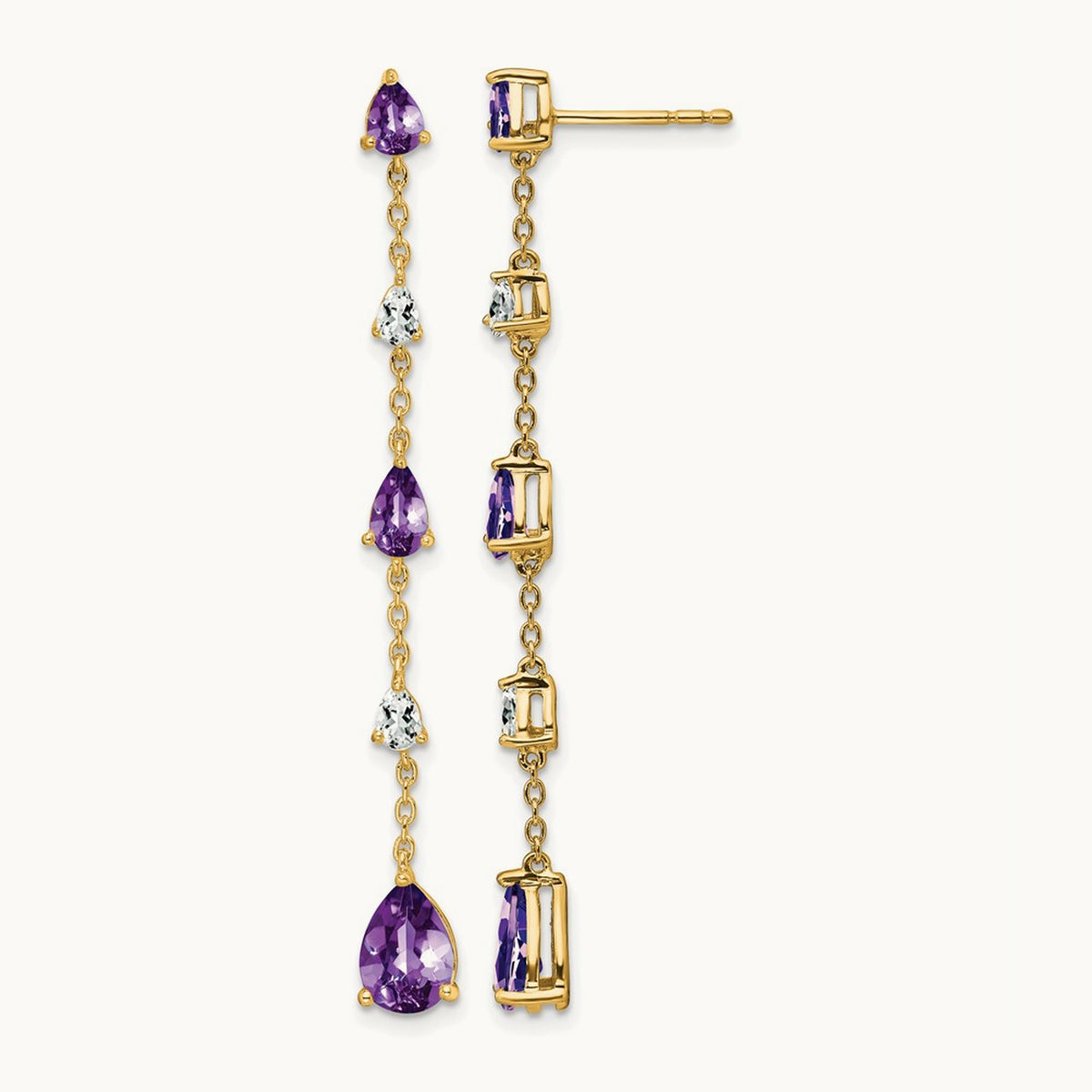 Amethyst and White Topaz Dangle Earrings, 14K