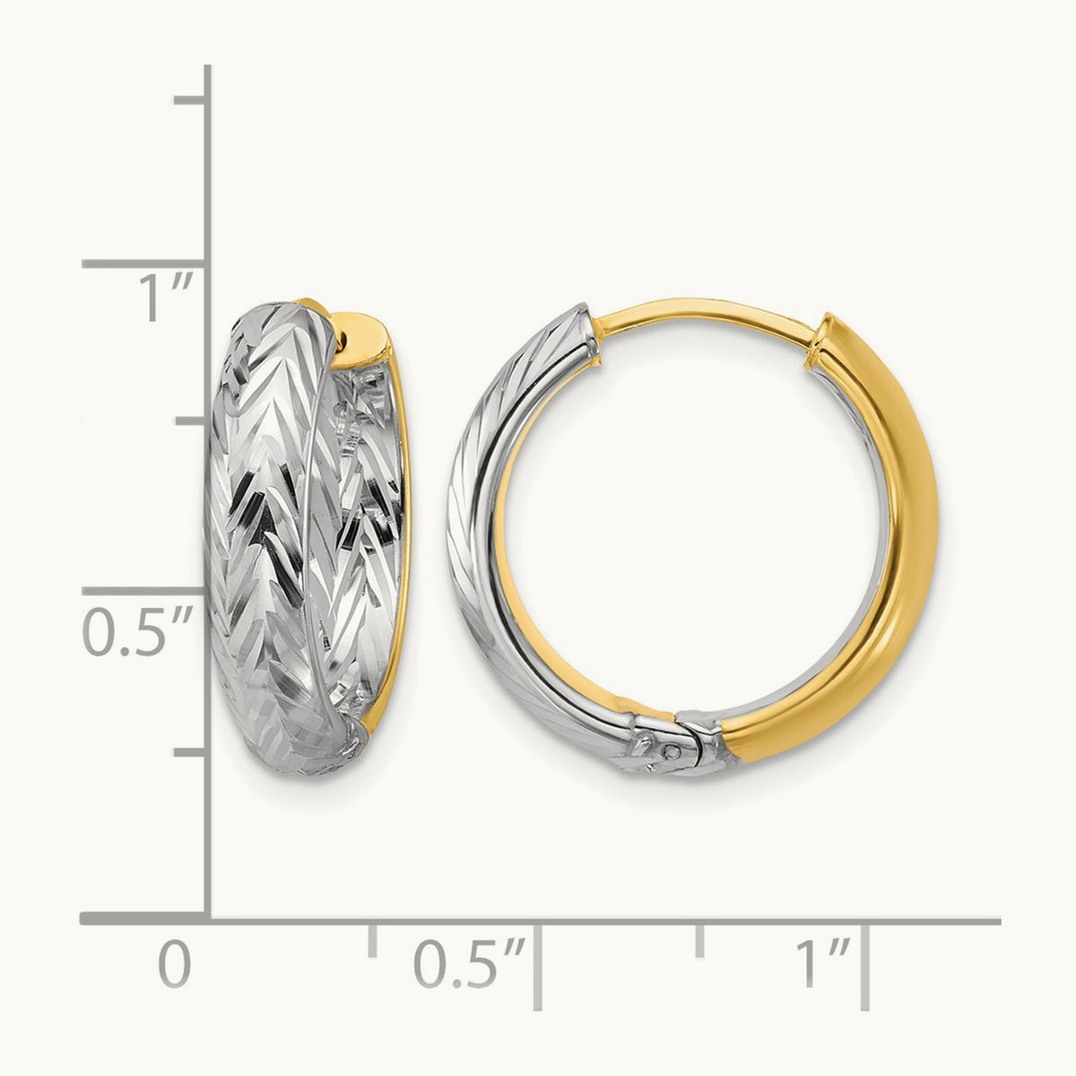 w/Rhodium Polished/Dia-cut Hinged Hoop Earrings, 14K — Leslie's