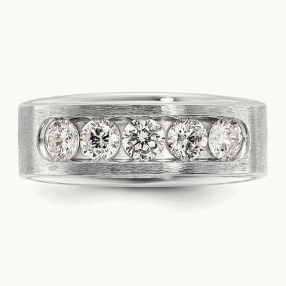 1ct Lab Grown Dia VS+ F+ Comp 5 Stone Men's Band, 14K White Gold