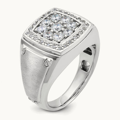 Men's Polished & Satin Diamond Square Cluster Ring — 14K White Gold