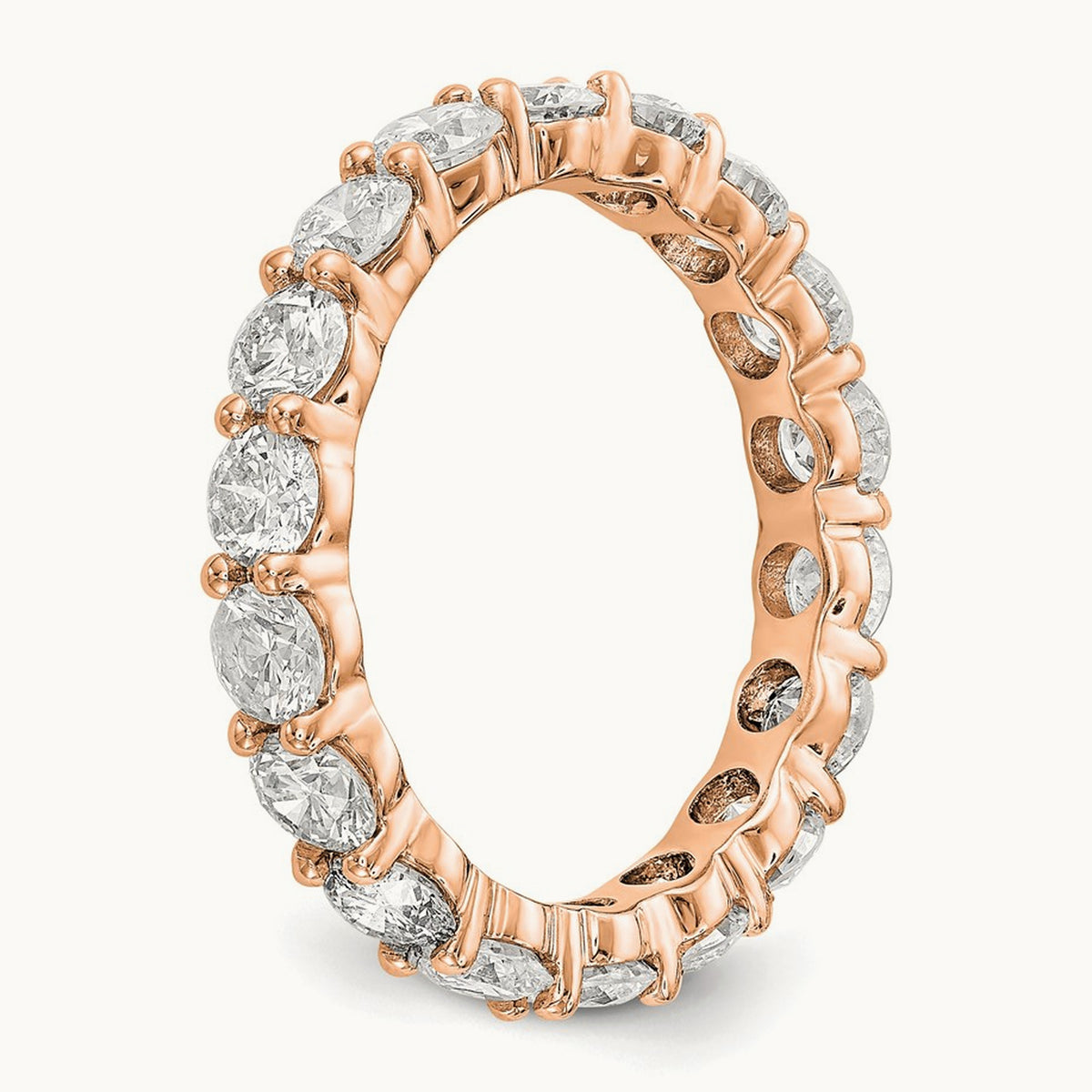 Polished Shared Prong 3ct Diamond Eternity Band, 14K Rose Gold