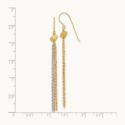Tri-color Polished Fancy Dangle Tassel Shepherd's Hook Earrings, 14K