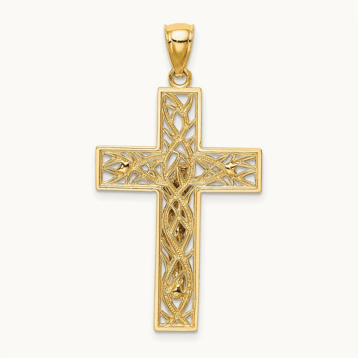 Satin Polished D/C Crucifix W/Vines Pendant, 14K Two-tone