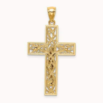 Satin Polished D/C Crucifix W/Vines Pendant, 14K Two-tone