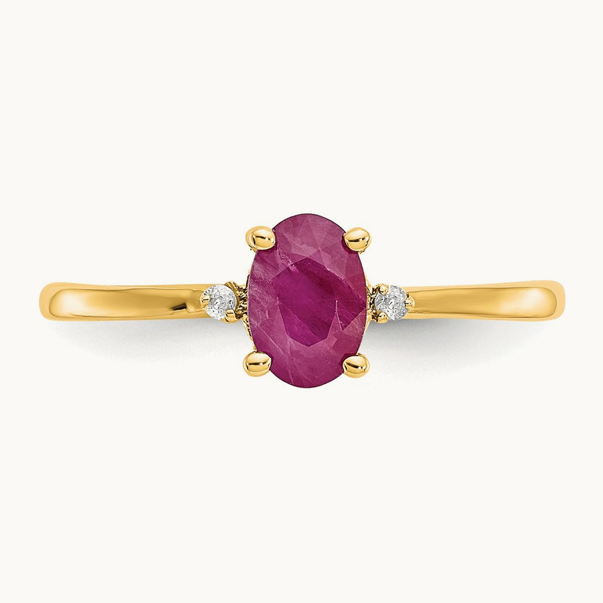Diamond & Ruby Birthstone Ring — 14K Yellow Gold, 6