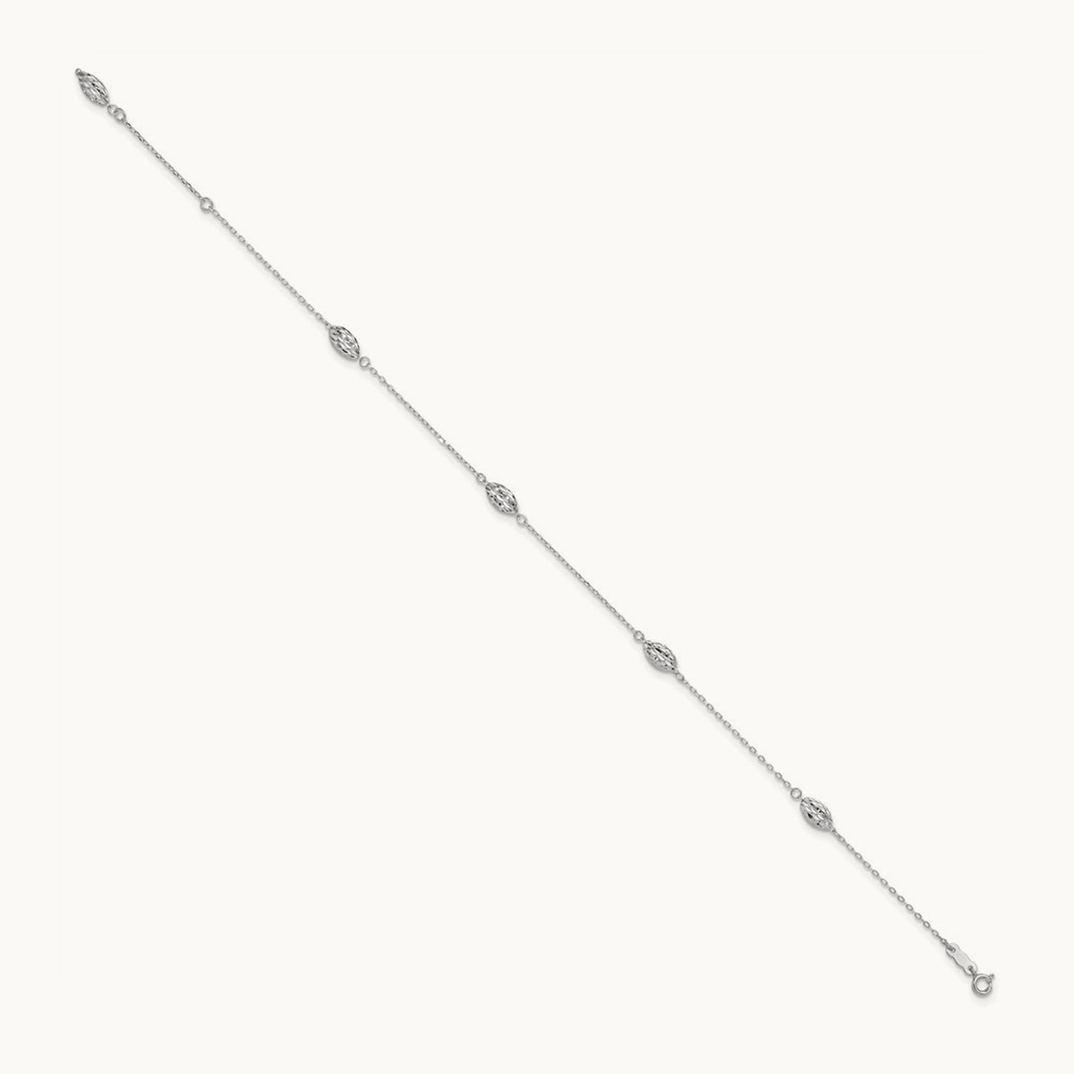 Puffed Rice Bead 9in Plus 1in ext. Anklet, 14K White Gold