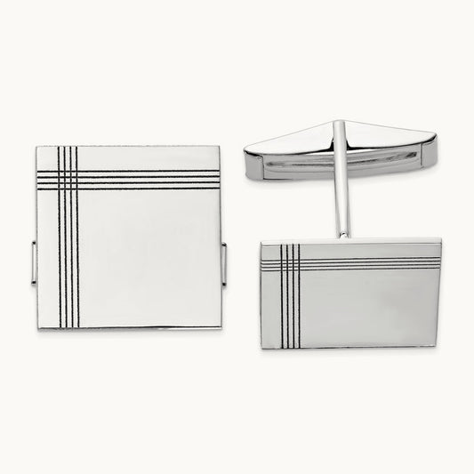 WG Men's Square w/Line Design Cuff Links, 14K