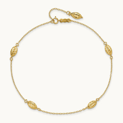 Polished Puffed Rice Bead 9in Plus 1in ext. Anklet, 14K