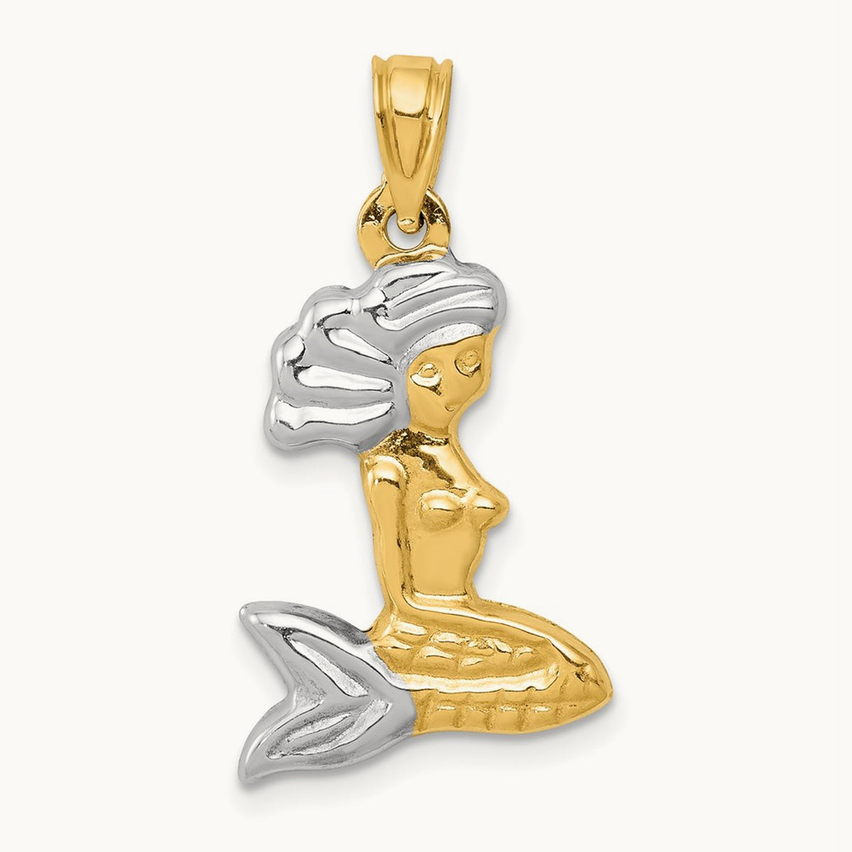 3-D Mermaid Pendant, 14K with White Rhodium