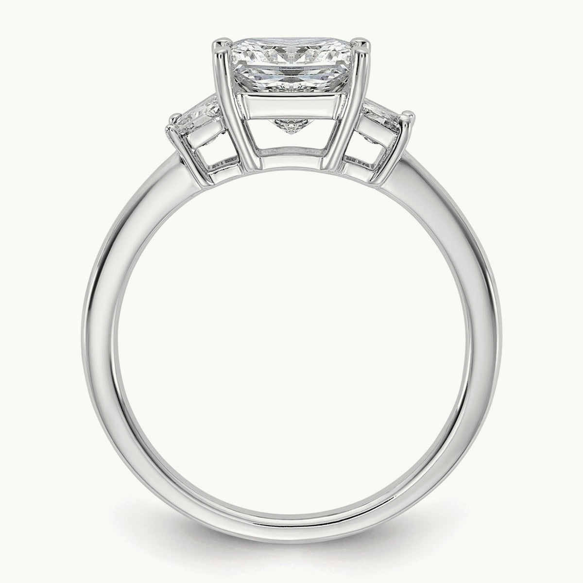 Princess & Trapezoid Engagement Ring — 14K White Gold, 2 ct, 7
