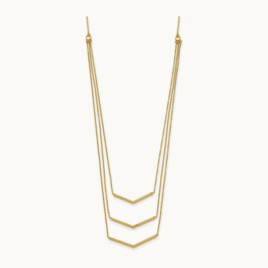 Polished 3 Strand w 2in Extension Drop Bar Necklace, 14K