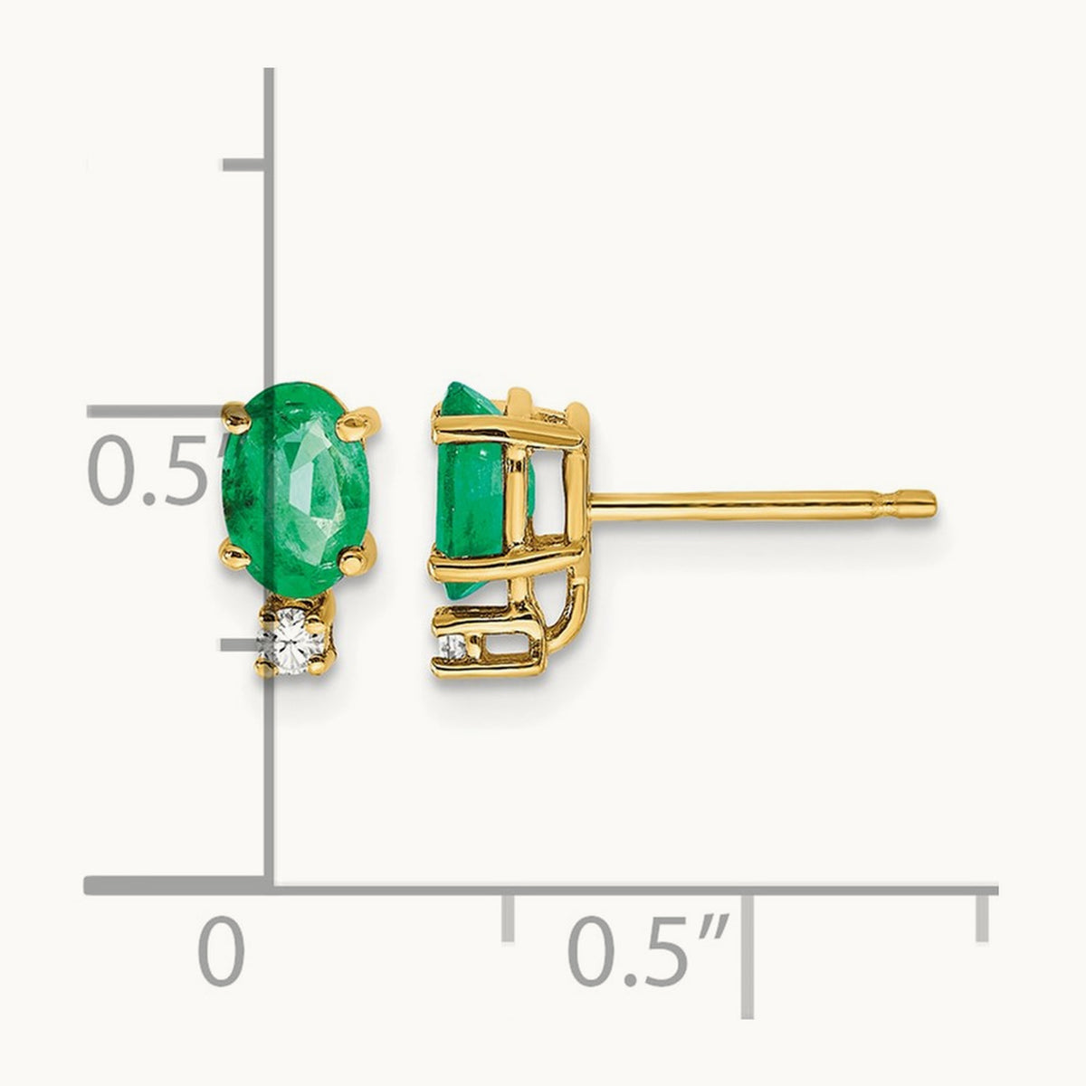 6x4mm Oval Emerald AAA Diamond Earrings, 14K