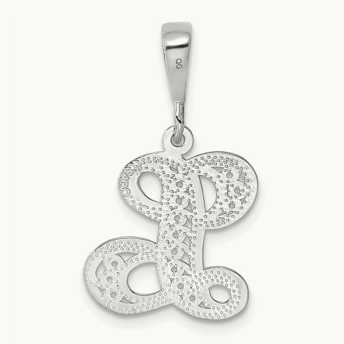 Solid Polished Script Filigree Initial Pendant — L