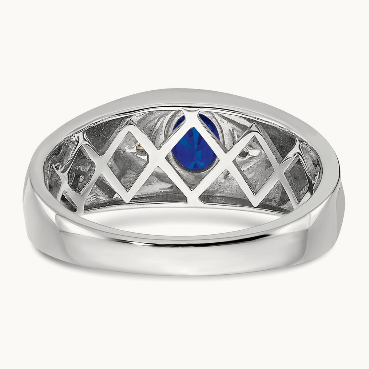 Oval Sapphire and Diamond Men's Ring — 14K White Gold