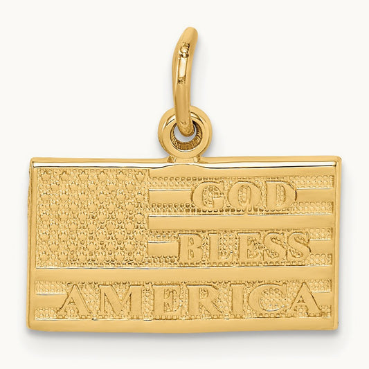 God Bless America Flag Charm, 14K