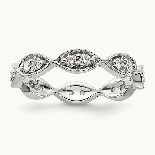 Polished Vintage Pave Diamond Eternity Band — 14K White Gold, 7.5