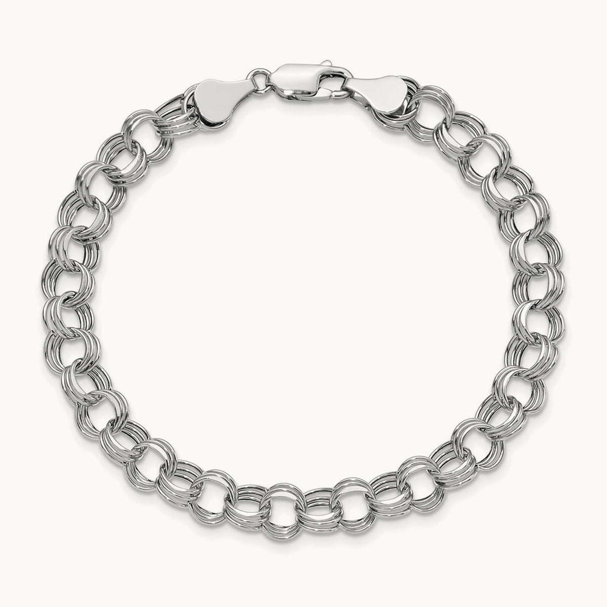 Lite Triple Link Charm Bracelet — 14K White Gold, 7mm