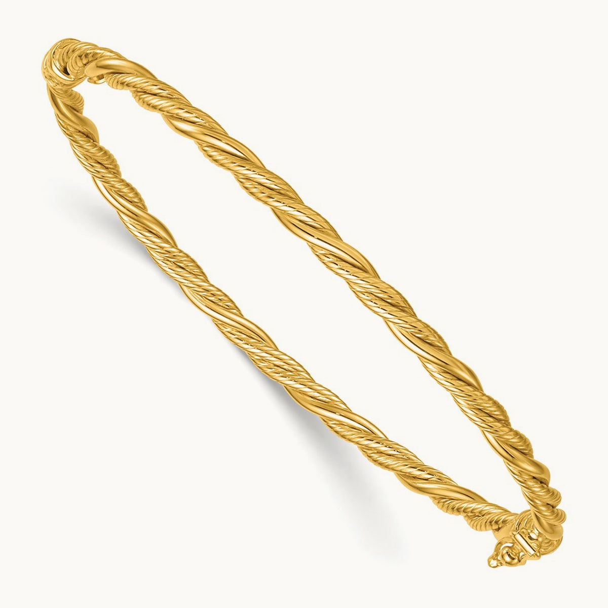 Polished and Textured Twisted Hinged Bangle, 14K