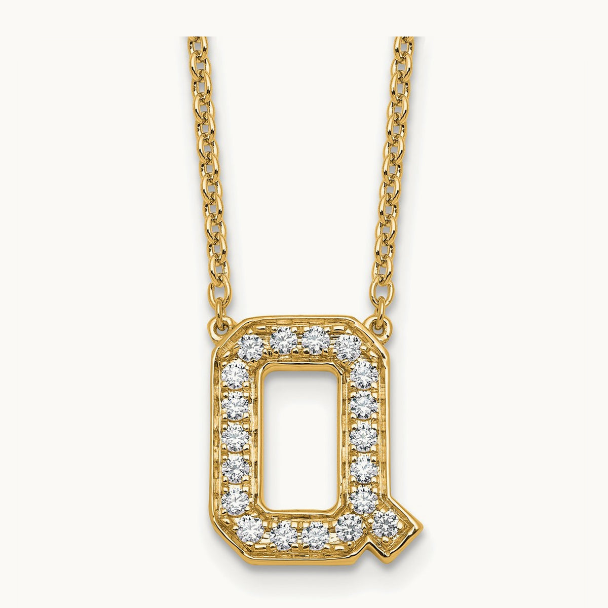 Initial Necklace — 14K Yellow Gold, Q, 3/8 ct