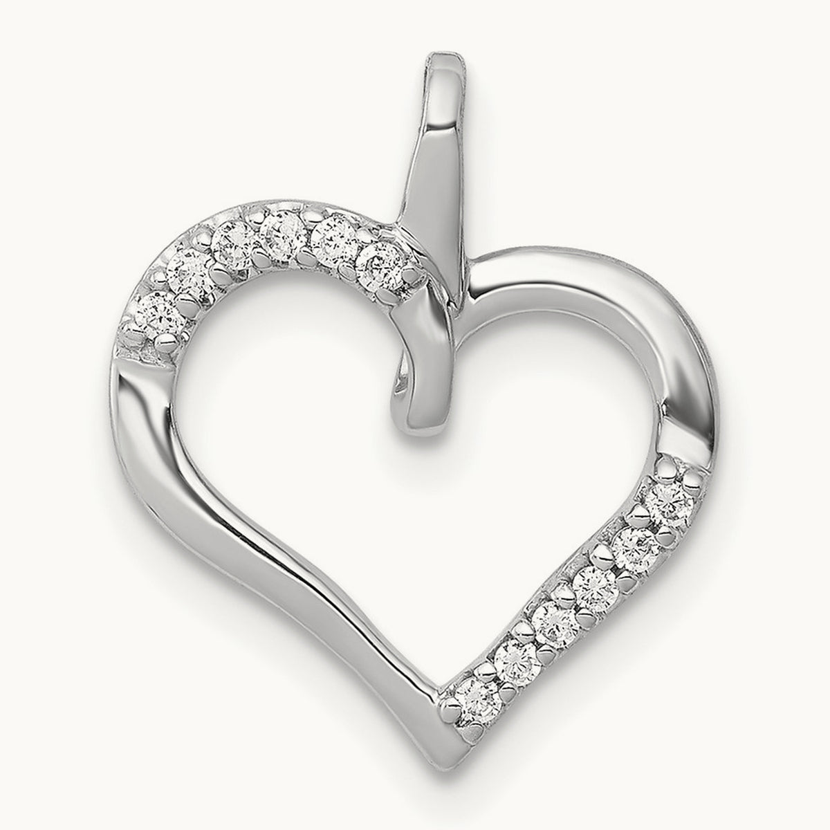 Diamond Heart Pendant — 14K White Gold, 15mm