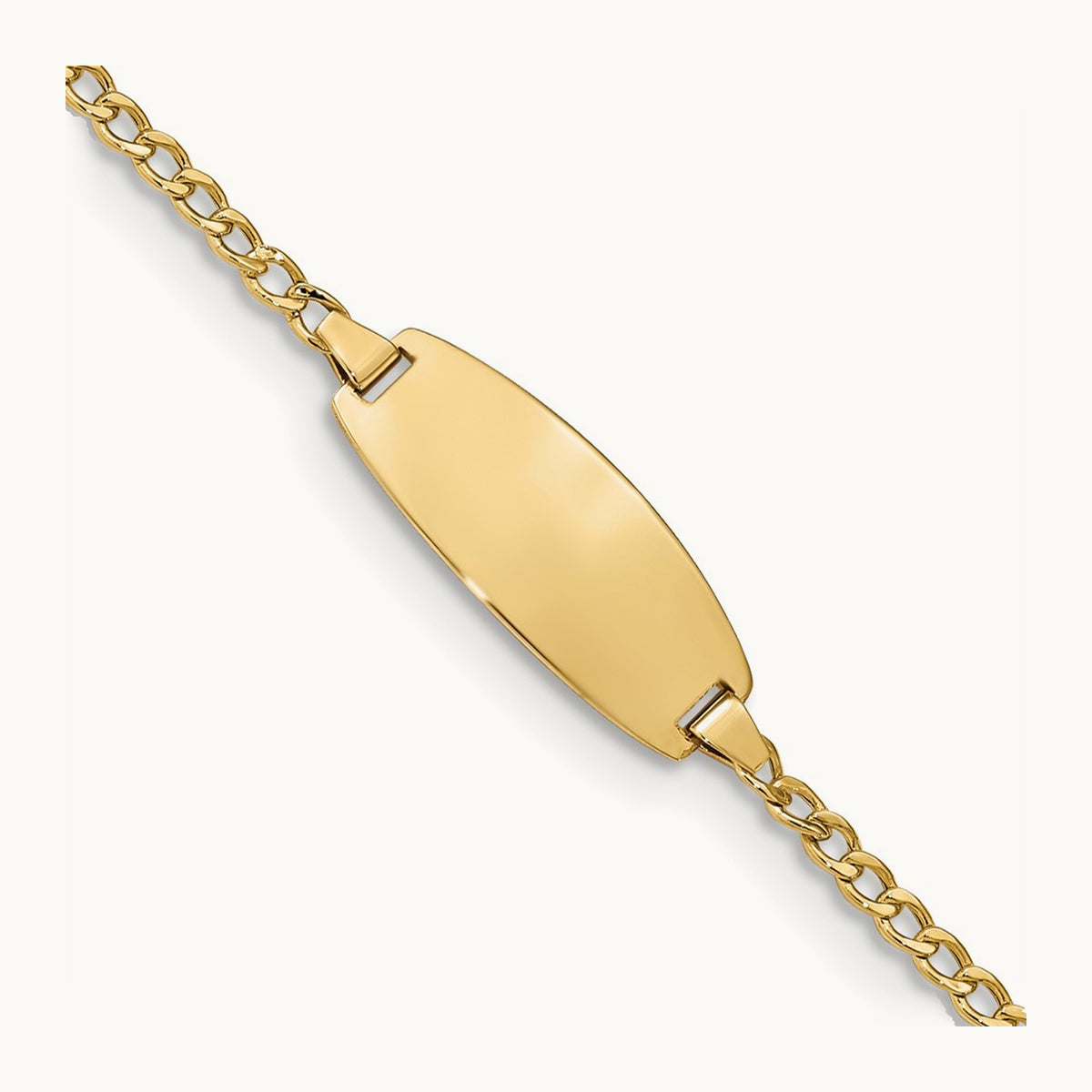 Semi-Solid Oval Curb ID Bracelet — 14K Yellow Gold, 6mm