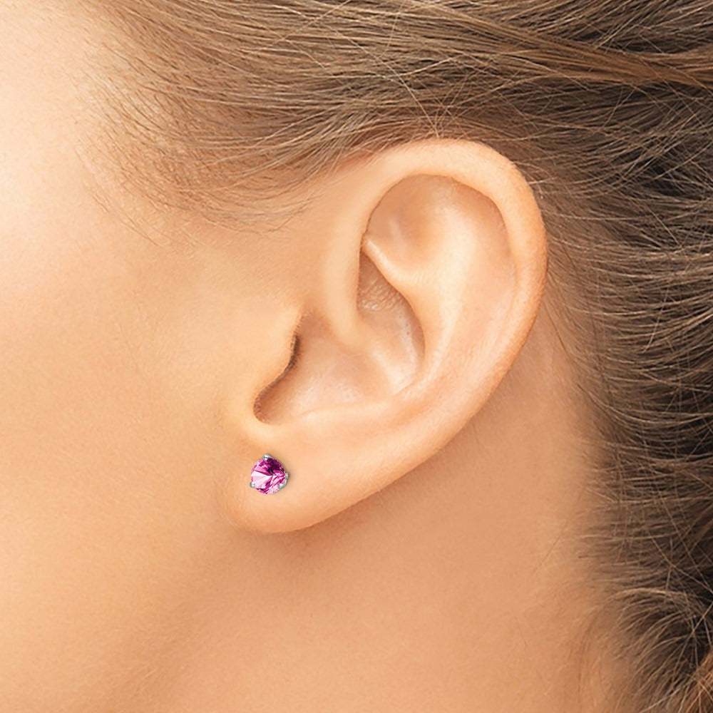 Round Created Pink Sapphire Earrings — 5.4mm