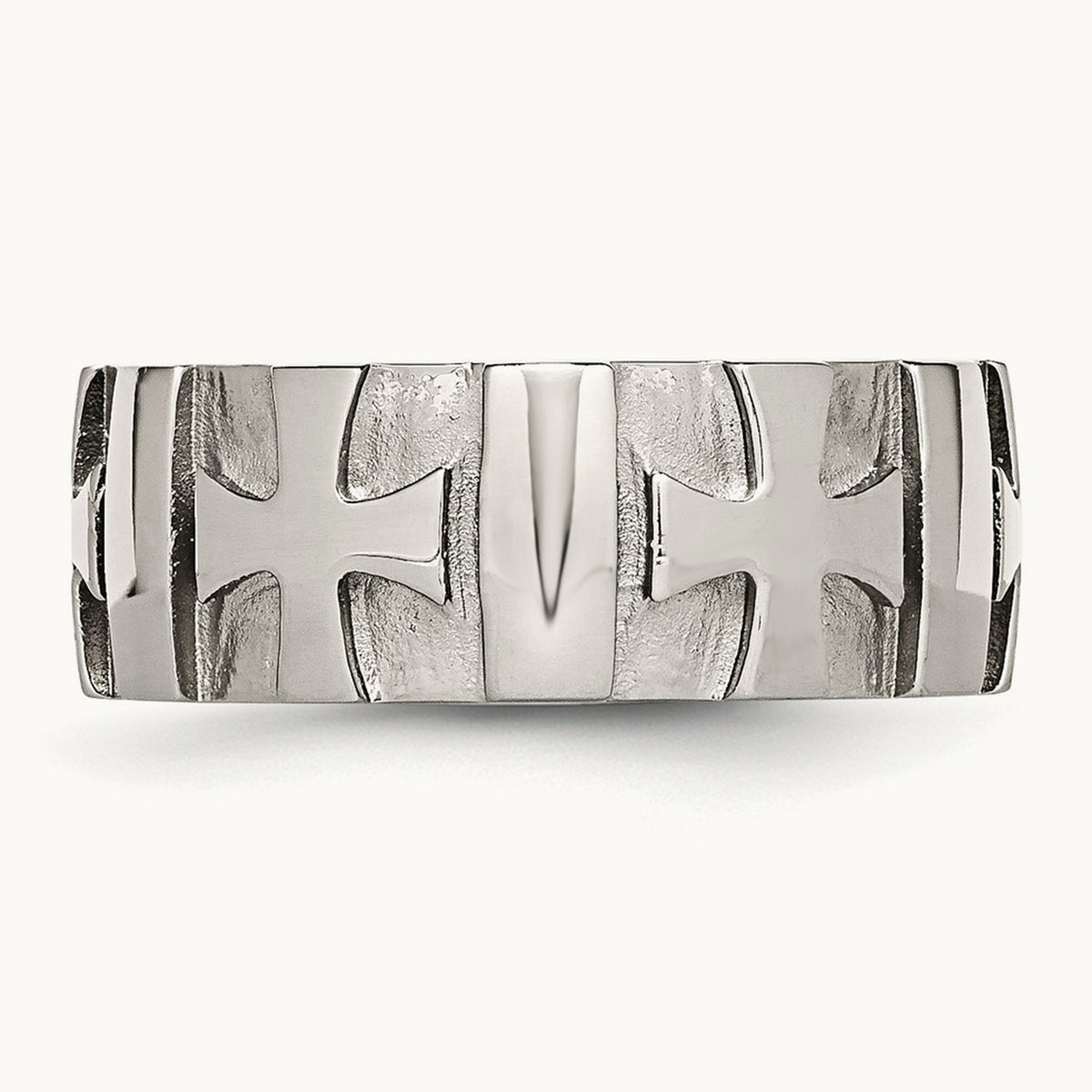 Brushed & Polished 3pt Diamond Cross Band, 9mm, Stainless Steel