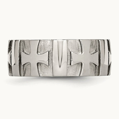 Brushed & Polished 3pt Diamond Cross Band, 9mm, Stainless Steel