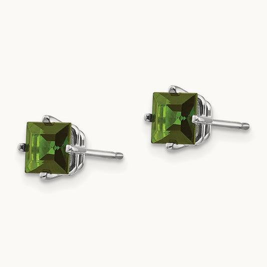 Green Tourmaline Earrings, 14K White Gold