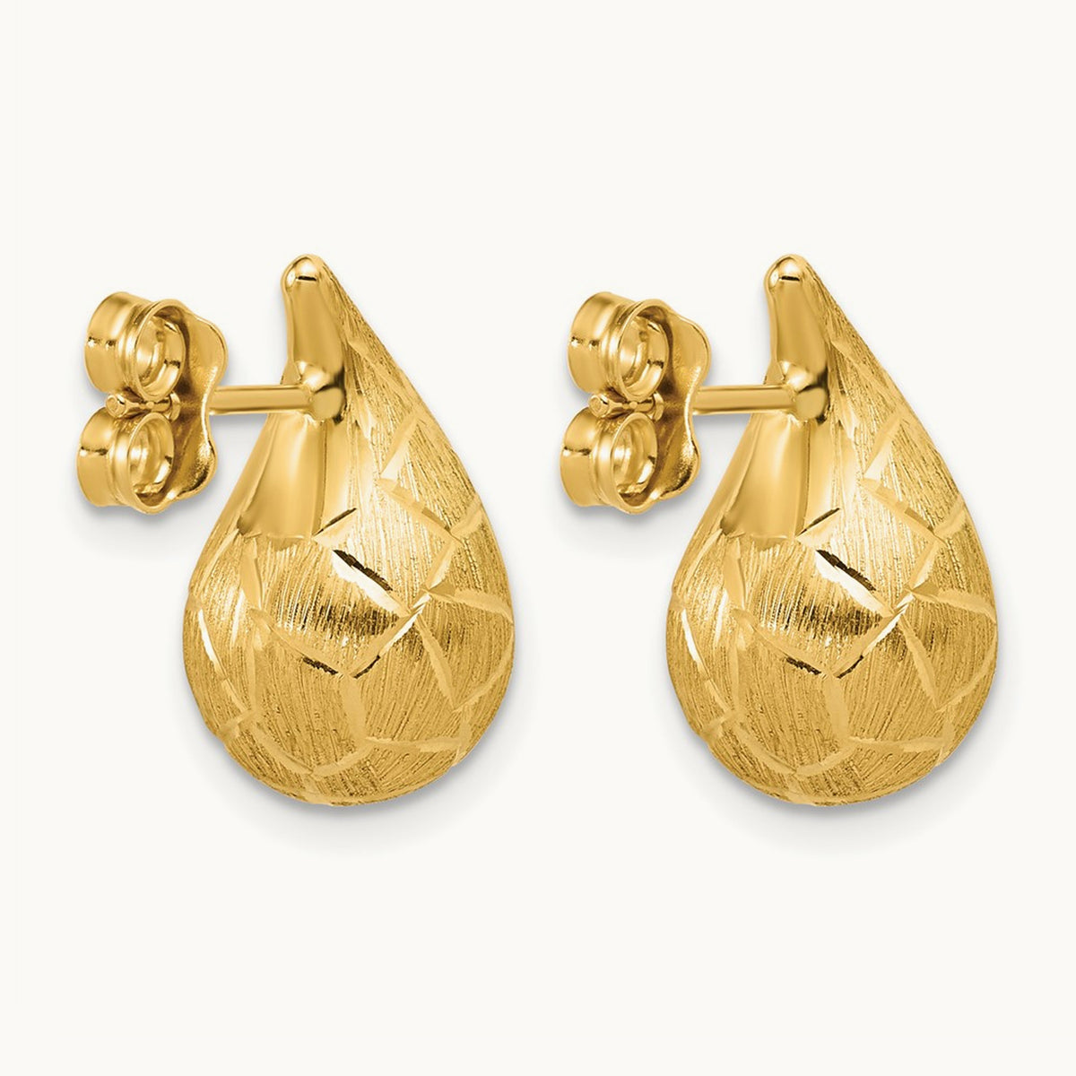 Polished/Brushed/Diamond-cut Puffed Teardrop Post Earrings — 16.5mm