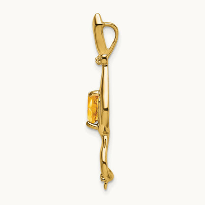 Citrine and Diamond Cat Pendant — 14K Yellow Gold