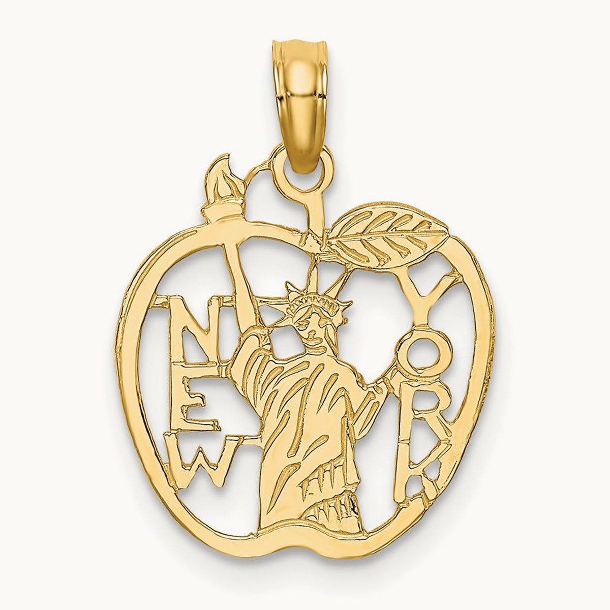 Cut-out NEW YORK w/Statue of Liberty in Apple Charm, 14K
