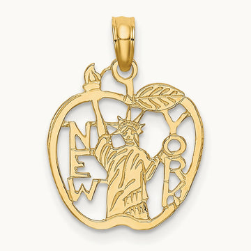 Cut-out NEW YORK w/Statue of Liberty in Apple Charm, 14K