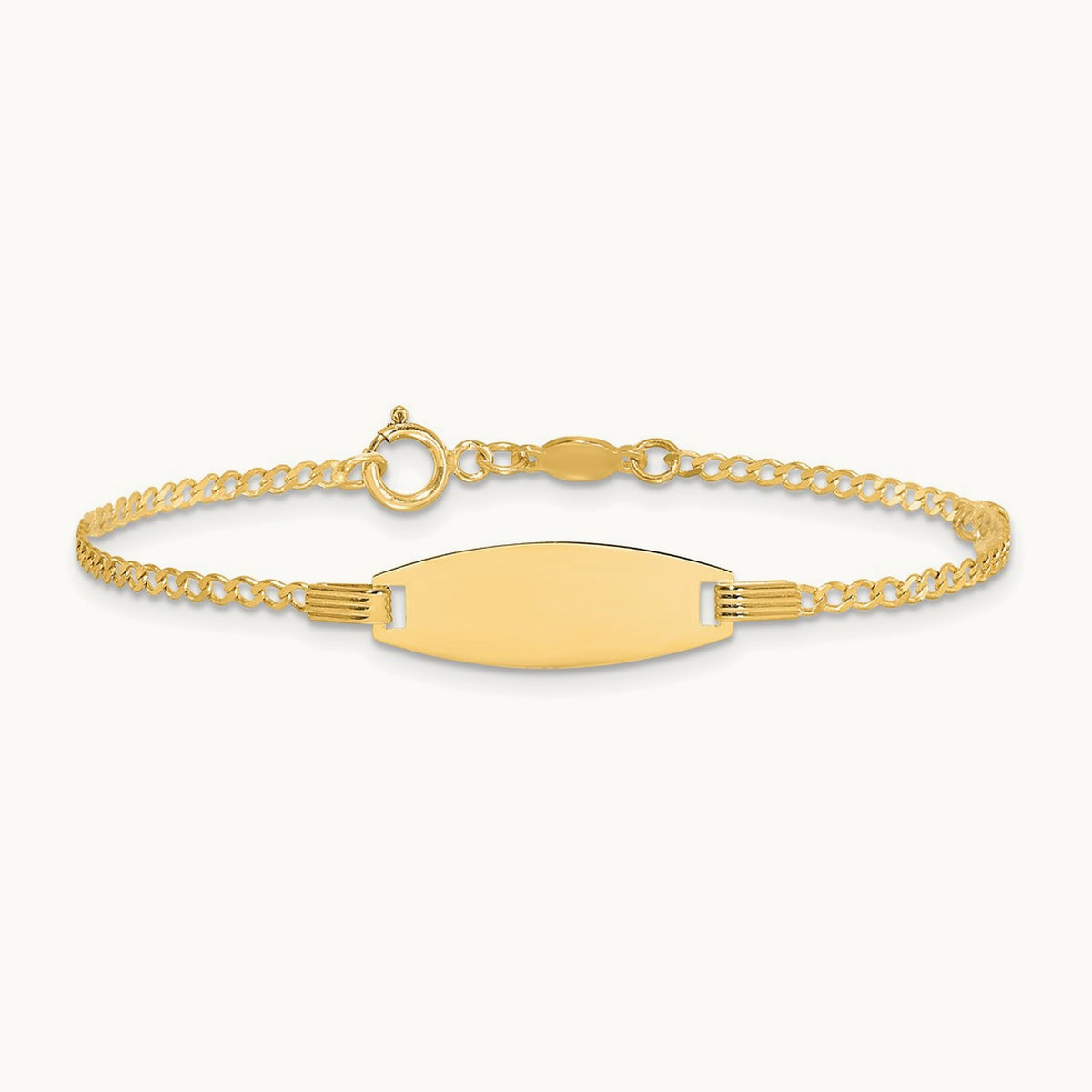 Polished Kids ID with Pink Enameled Puff Heart 5.5in Bracelet, 14K