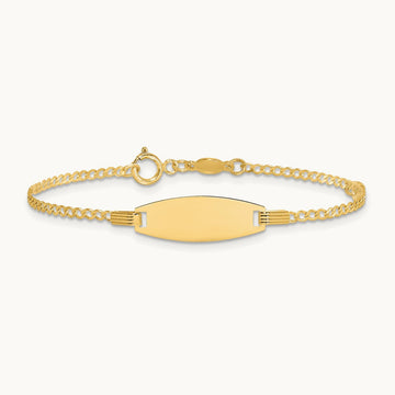 Polished Kids ID with Pink Enameled Puff Heart 5.5in Bracelet, 14K