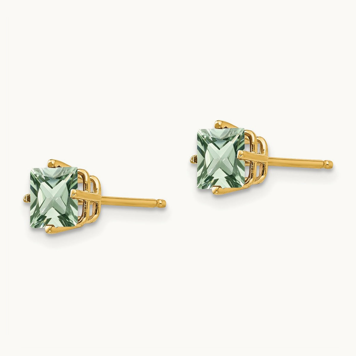 Square Green Quartz Earring, 5mm, 14K