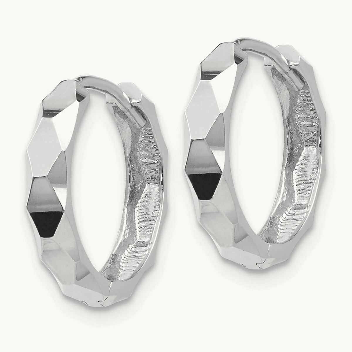 Diamond-cut Hoop Earrings, 14K White Gold