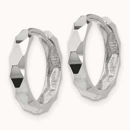 Diamond-cut Hoop Earrings, 14K White Gold