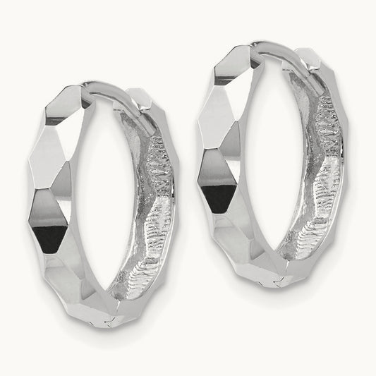 Diamond-cut Hoop Earrings, 14K White Gold