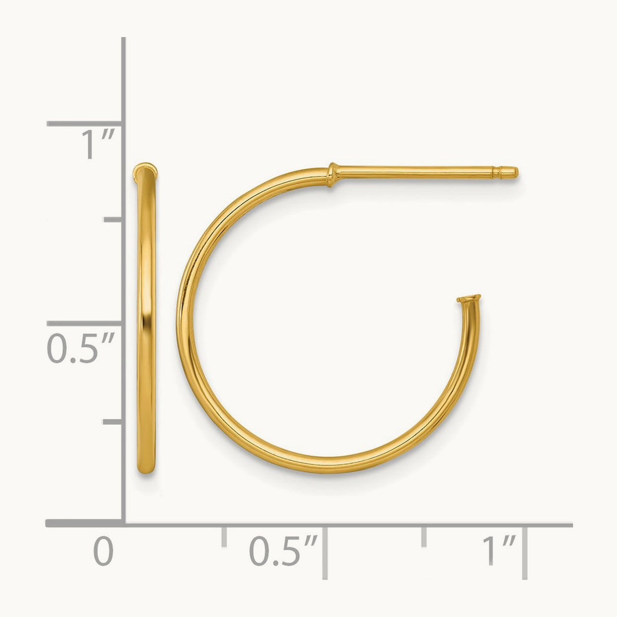 1.2 x Polished Post Hoop Earrings — 14K Yellow Gold